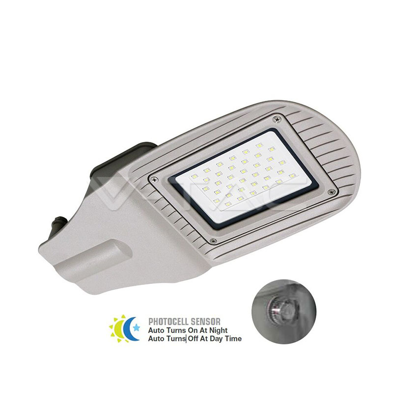 30W SMD Lampada stradale con sensore crepuscolare Corpo Grigio Bianco
